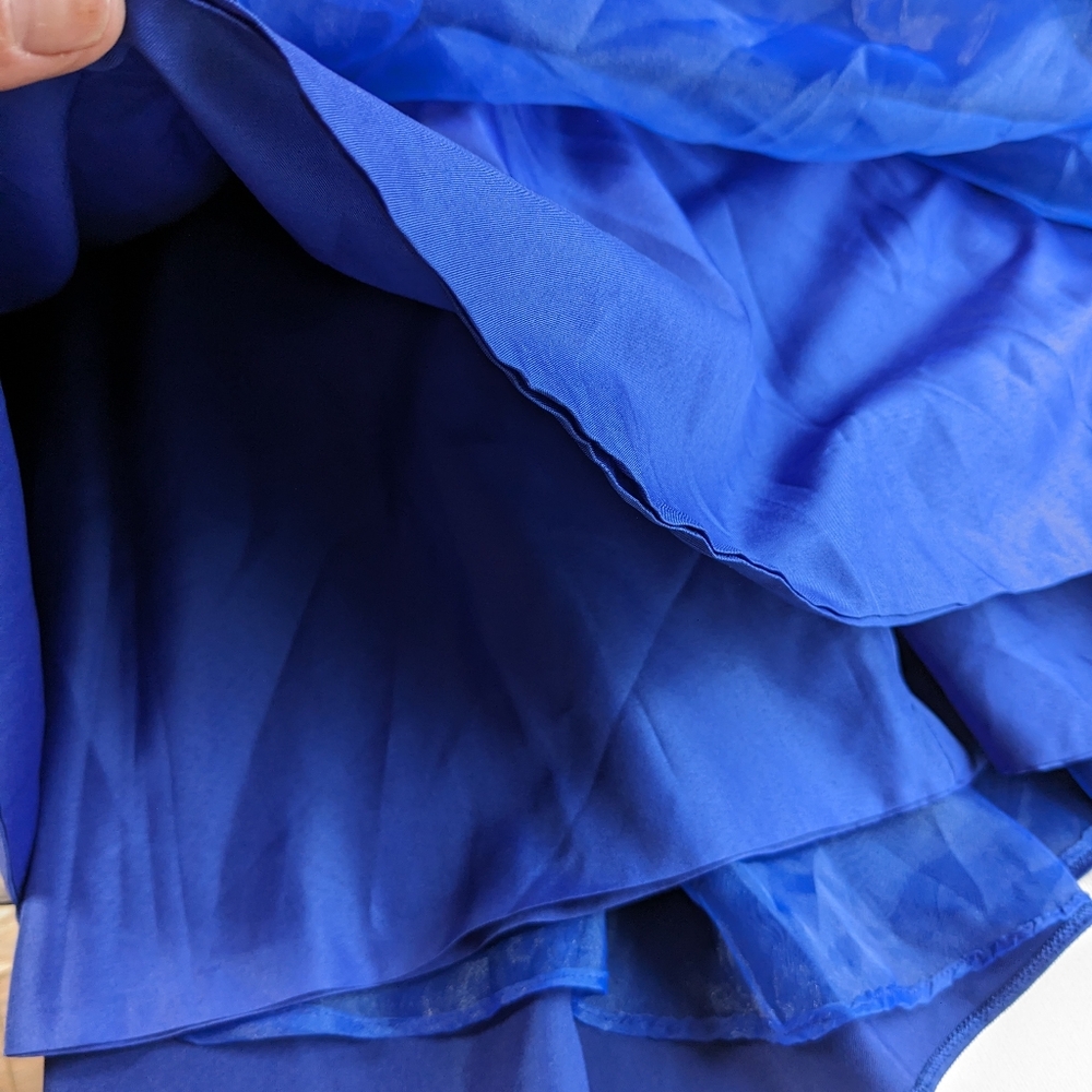 Tangfuti Cocktail Dress size 14 NWT Blue White Sequin Lined A-line Princess V-1 - Picture 8 of 13
